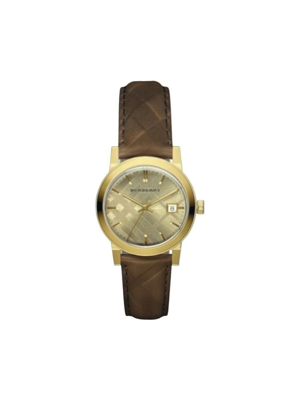 BURBERRY THE CITY ROUND CHECK LEATHER WATCH.